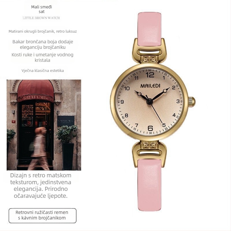 Ženski kvarcni sat s Goody mehanizmom, kućište od legure, PU remen, mineralno ojačano staklo, okrugli brojčanik