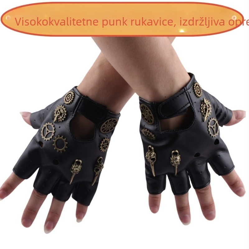 Unisex rukavice s polu-prstom, punk stil, za vanjsku vožnju biciklom, s rivetima