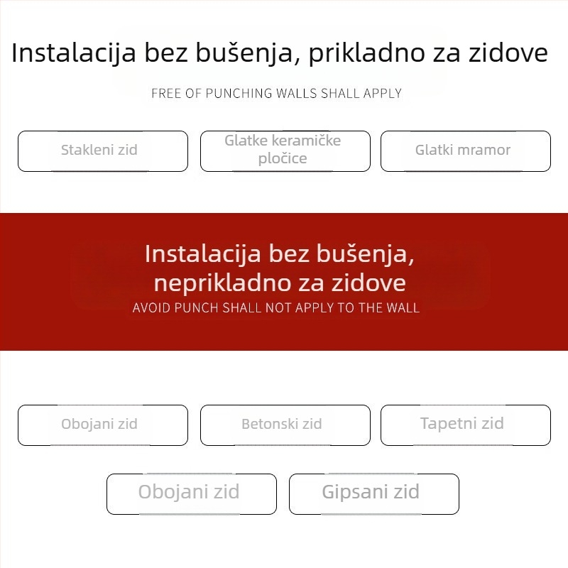 Dvojni zidni držač ručnika od aluminijske legure, bez bušenja, kupaonica