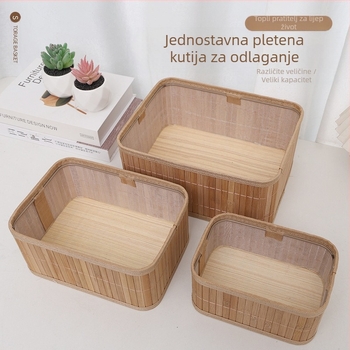 Koš od bambusa s poklopcem Huihua-448123, moderan minimalistički stil, višenamjenski košarica za skladištenje