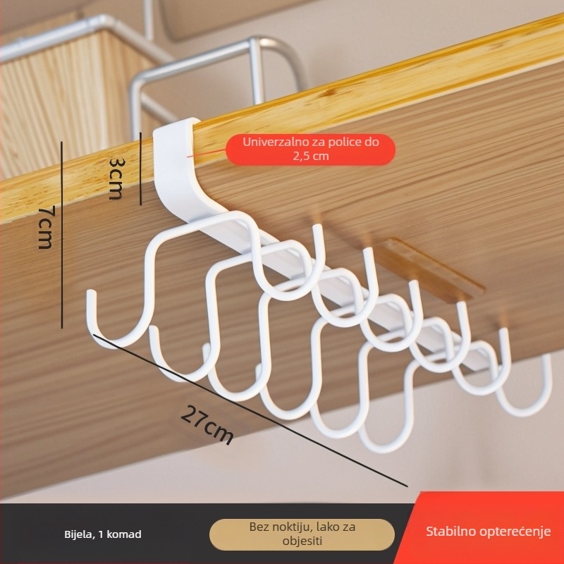 Kuhinjska vješalica ispod ormarića bez bušenja za posuđe, krpe i šalice