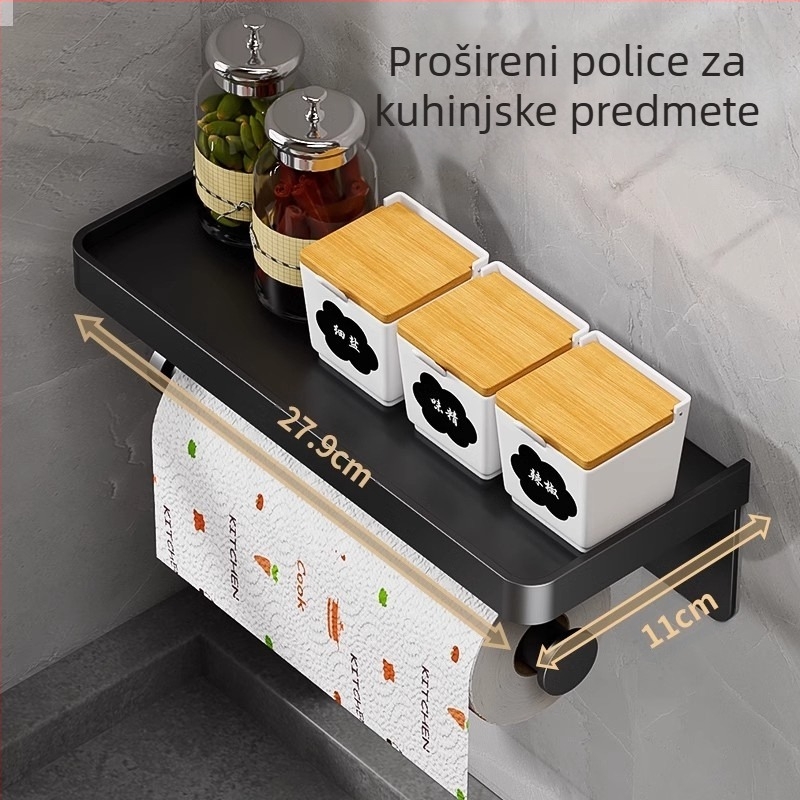 Zidni držač za kuhinjsku rolu papirnatih ručnika bez bušenja od Space aluminija s eloksiranim završnim slojem, za kućnu upotrebu