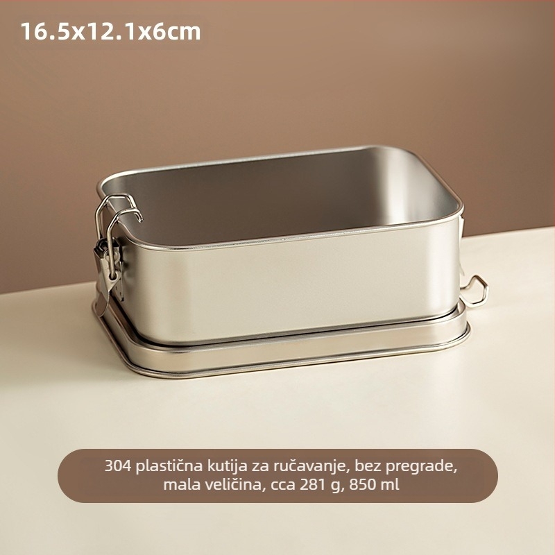 Kutija za obrok od 304 nehrđajućeg čelika s pregradama, retro stil, kapacitet 800-1000 ml