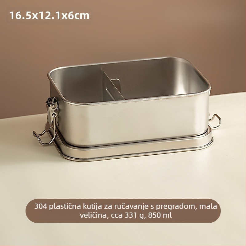 Kutija za obrok od 304 nehrđajućeg čelika s pregradama, retro stil, kapacitet 800-1000 ml