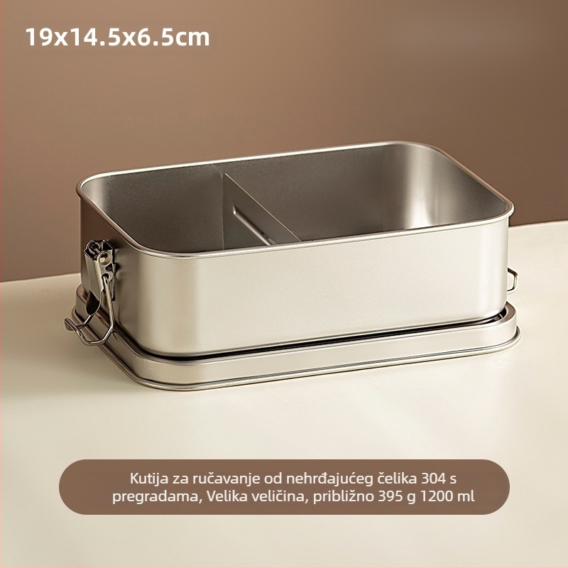 Kutija za obrok od 304 nehrđajućeg čelika s pregradama, retro stil, kapacitet 800-1000 ml