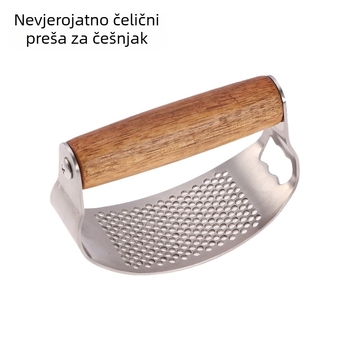 Lis za češnjak od nehrđajućeg čelika 430 s drškom od akacije, ručno upravljanje, moderni minimalistički stil