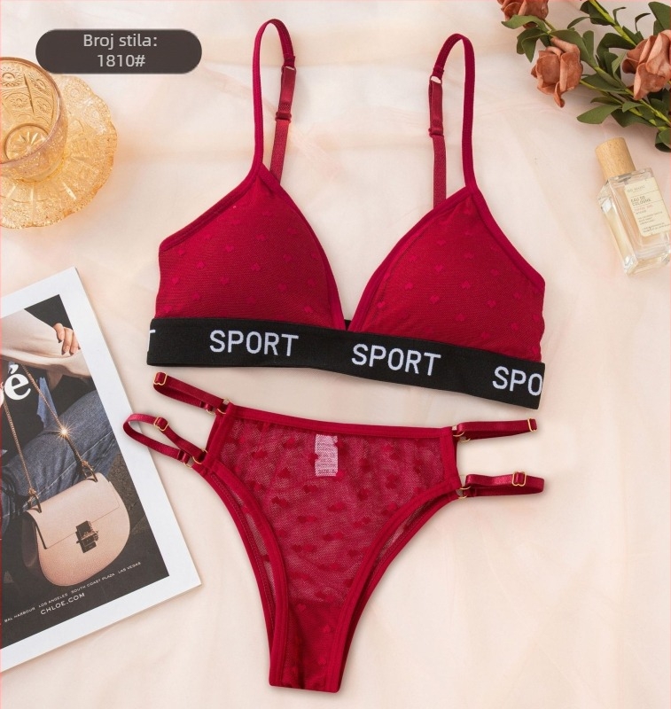 Čipkasti bežični set grudnjaka s trokutastim košaricama, push-up i zgušnjavanje, prozračne gaćice u obliku srca s pamukom