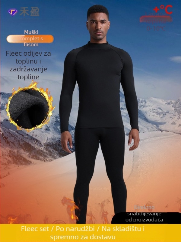 Muški zimski sportski komplet za trčanje i vanjsko skijanje s unutarnjim flisom – topli temeljni sloj, brzo sušeća tkanina, poliester/vinilon 91–95%, podstava od lana 91–95%