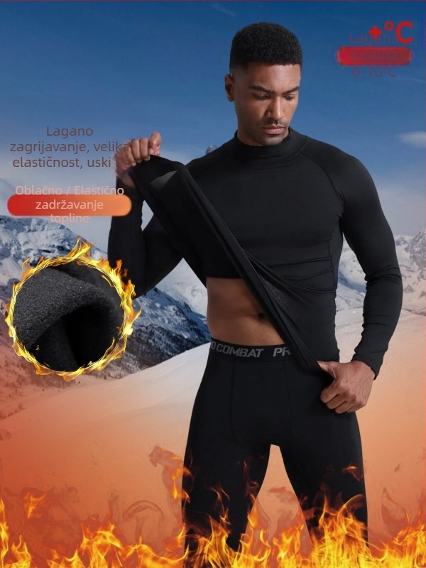Muški zimski sportski komplet za trčanje i vanjsko skijanje s unutarnjim flisom – topli temeljni sloj, brzo sušeća tkanina, poliester/vinilon 91–95%, podstava od lana 91–95%
