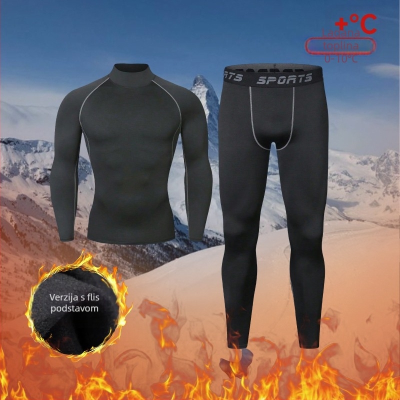Muški zimski sportski komplet za trčanje i vanjsko skijanje s unutarnjim flisom – topli temeljni sloj, brzo sušeća tkanina, poliester/vinilon 91–95%, podstava od lana 91–95%
