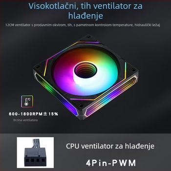 CPU ventilator za hlađenje, 4-Pin PWM, hidraulički ležaj, tih, 600-1800 RPM, 12025