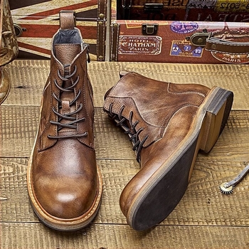 Kožne čizme s debelim đonom, srednje visoke, korejskog stila, gornji dio od mikrovlaknaste kože, gumeni đon, muškarcima