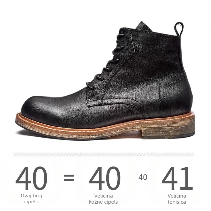 Kožne čizme s debelim đonom, srednje visoke, korejskog stila, gornji dio od mikrovlaknaste kože, gumeni đon, muškarcima