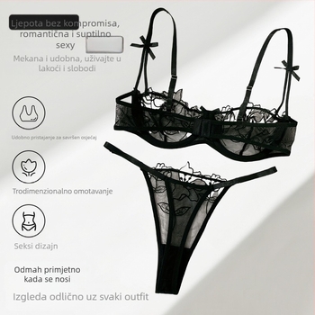 Set grudnjaka s čipkastim izrezom, Push-Up, košarica 3/4, fiksirani dvostruki remeni, stražnje kopče