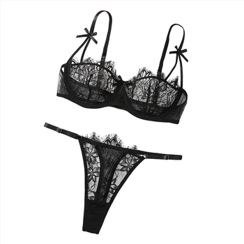 Set grudnjaka s mrežastom čipkom, Push-Up, 3/4 košarica, fiksne dvostruke naramenice, poliester