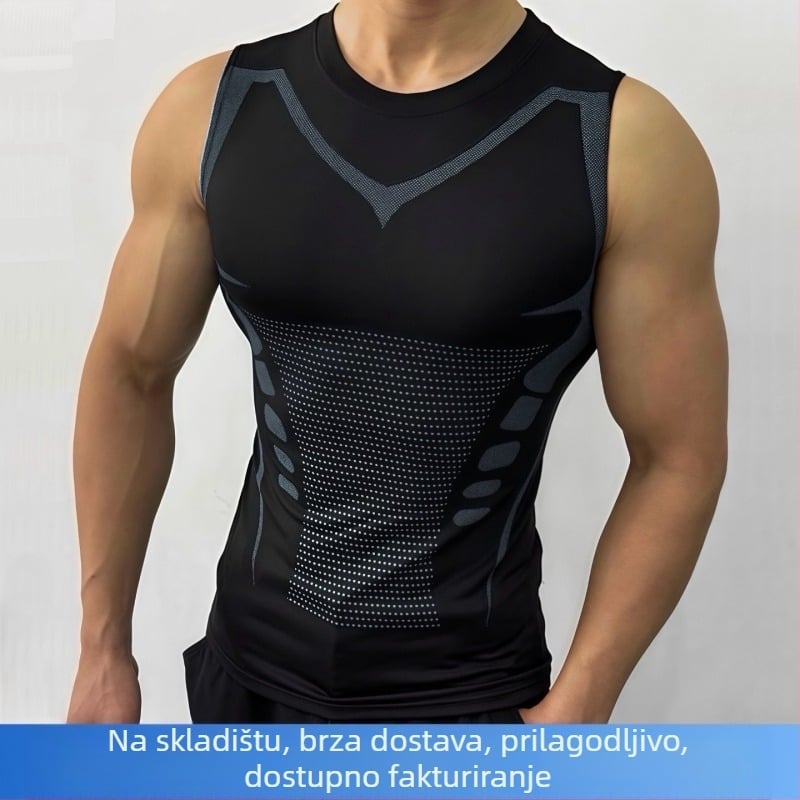 Muški bezrukavni tank top Slim-Fit – prozračan, brzo suši, upija znoj, elastičan; Milk Silk tkanina, 90% poliester; Za trčanje, fitness, vanjsku vožnju