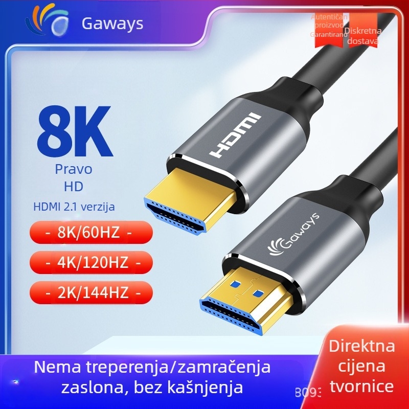 HDMI 2.1 visokokvalitetni kabel za video i zvuk za računalo, projektor i monitor