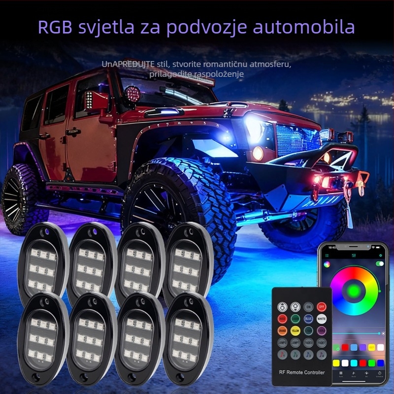 Automobilska LED ambijentalna rasvjeta ispod karoserije s daljinskim upravljanjem putem aplikacije — 12V, univerzalno, model qfd152