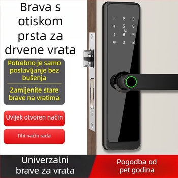 Pametna brava za unutarnja drvena vrata s otiskom prsta, dlanom, lozinkom, prepoznavanjem lica i daljinskim otključavanjem; panel od aluminijske legure
