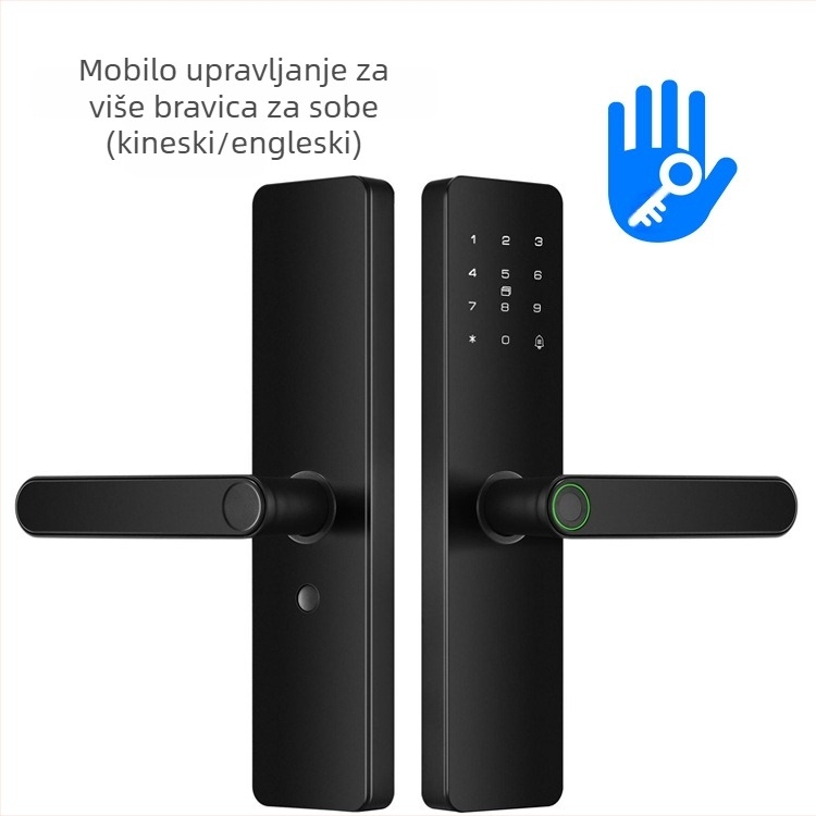 Pametna brava za unutarnja drvena vrata s otiskom prsta, dlanom, lozinkom, prepoznavanjem lica i daljinskim otključavanjem; panel od aluminijske legure