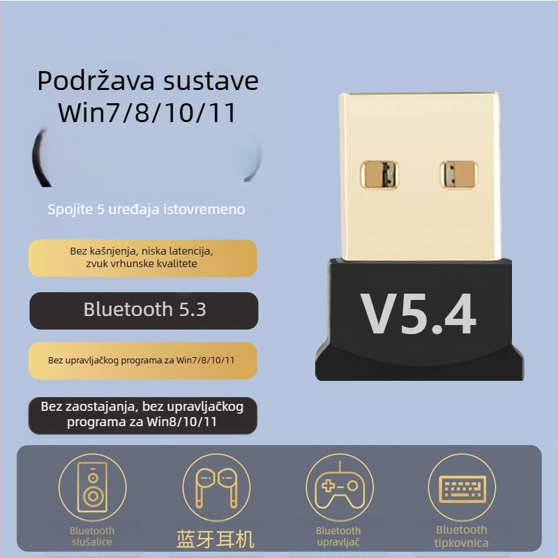 Bluetooth USB adapter za slušalice, miš i zvuk — bez upravljačkog programa; Bluetooth 5.0/5.1/5.3; do 20 m domet; Huawei čip