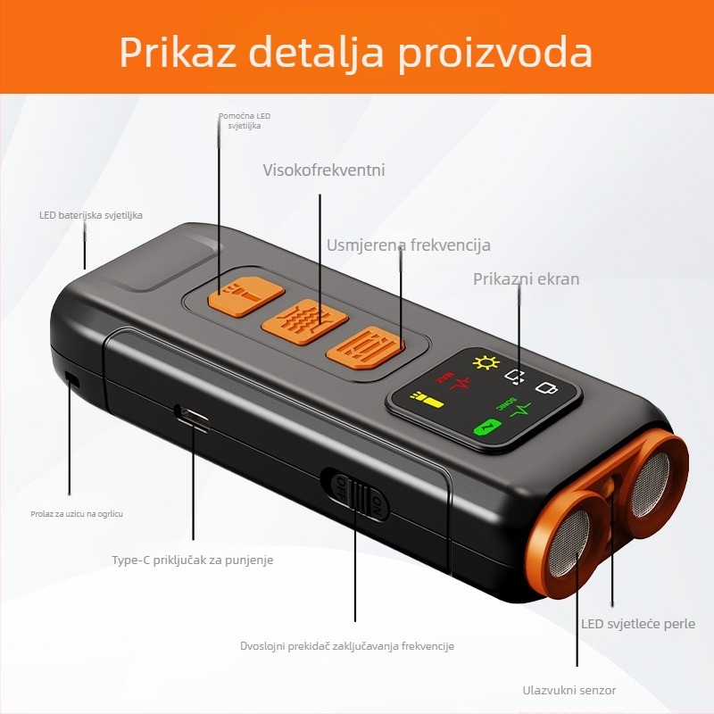 Ultrazvučni trener za pse s dvostrukom glavom, prenosni, punjivi, ABS