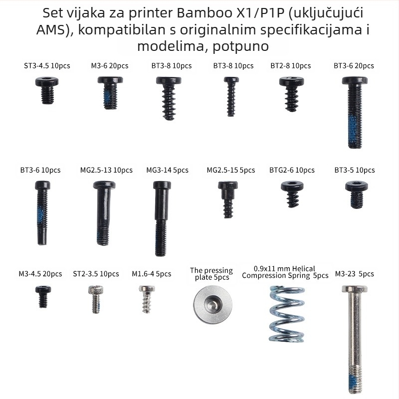 Dotbit pribor za 3D pisače – serija X1/P1P, set vijaka i opruge za fiksiranje uz AMS dijelove