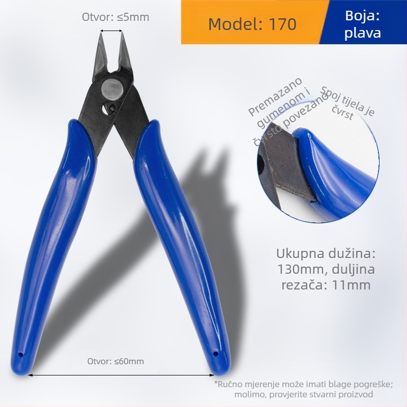 Diagonalne kliješta za modele, PVC ručka, težina 58 g, ukupna duljina 130 mm, duljina čeljusti 95 mm