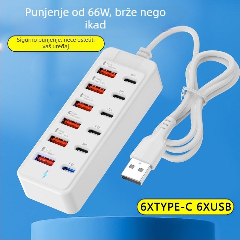 12-portni USB hub s produžnim kabelom USB-C i USB-A za prijenos podataka na docking station