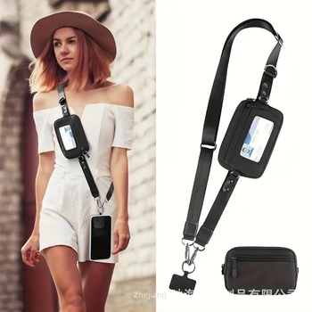 Telefonski kaiš s džepom na zip i prozorom za ID, crossbody naramenica, poliester (Poliester, Metalna kopča, Ispis loga, Prilagodba)