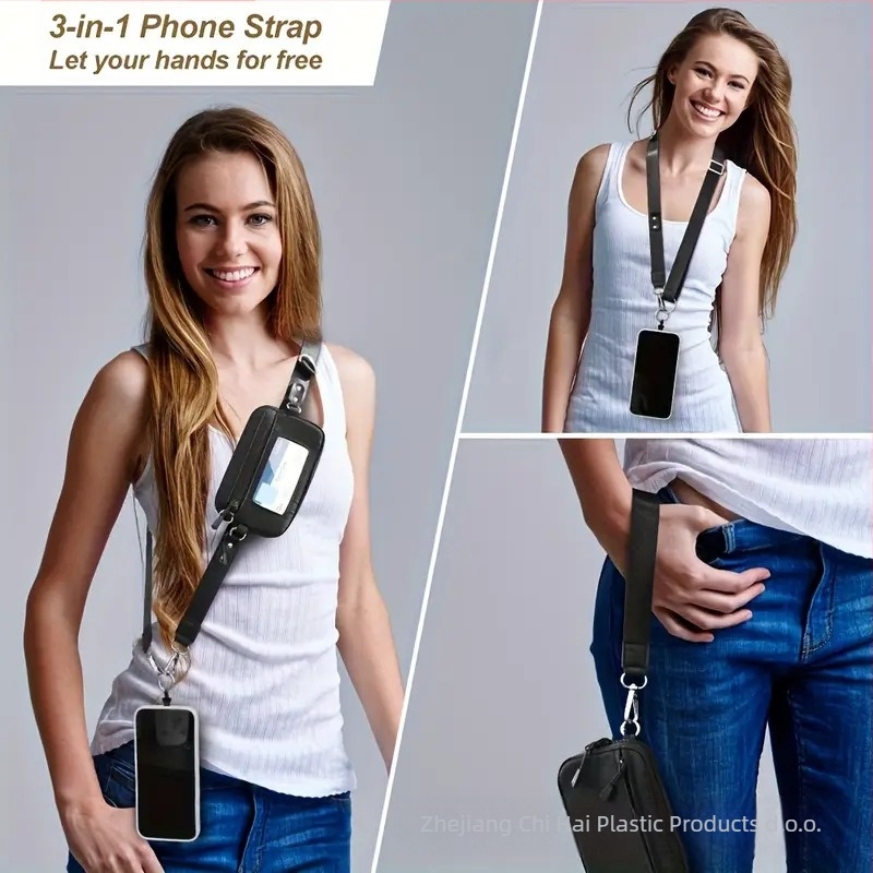 Telefonski kaiš s džepom na zip i prozorom za ID, crossbody naramenica, poliester (Poliester, Metalna kopča, Ispis loga, Prilagodba)