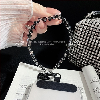 Kristalni rhinestone privjesak za lanac telefona za žene, crni luksuzni dodatak s privjeskom za ključeve