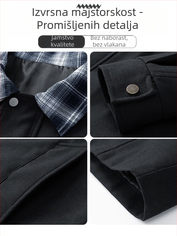 Muška srednje duga Jakna s kariranim patchworkom, preklopni ovratnik, zatvaranje na zip, bočne džepove