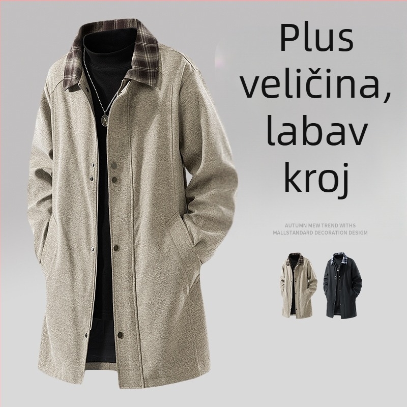 Muška srednje duga Jakna s kariranim patchworkom, preklopni ovratnik, zatvaranje na zip, bočne džepove