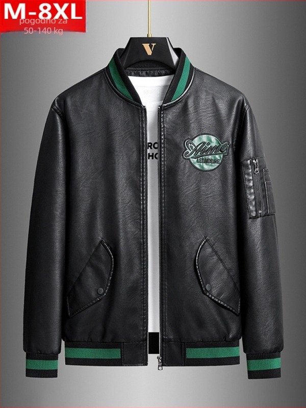 PU kožna jakna sa stojećim ovratnikom, zipom, džepovi s preklopom – proljeće–jesen, casual