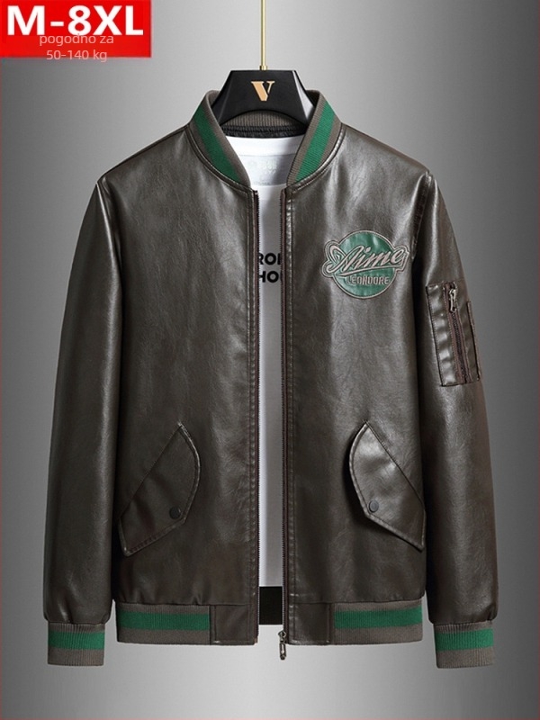 PU kožna jakna sa stojećim ovratnikom, zipom, džepovi s preklopom – proljeće–jesen, casual