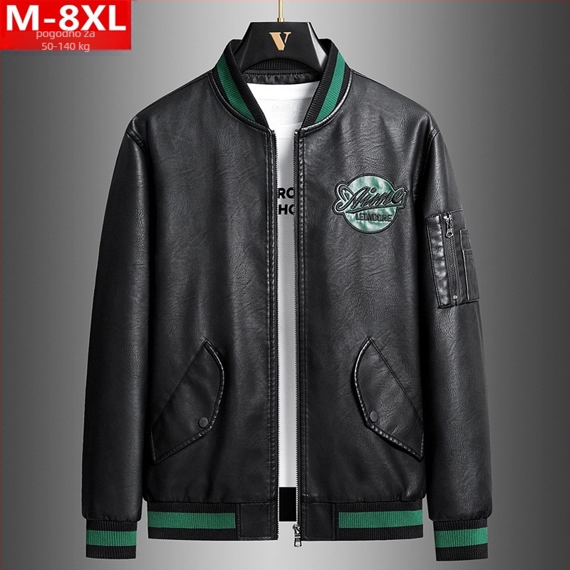 PU kožna jakna sa stojećim ovratnikom, zipom, džepovi s preklopom – proljeće–jesen, casual