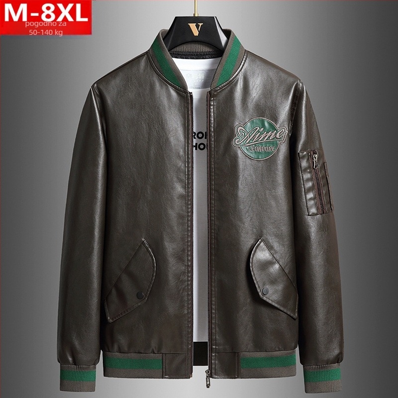 PU kožna jakna sa stojećim ovratnikom, zipom, džepovi s preklopom – proljeće–jesen, casual