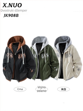 Muško vanjska jakna s kapuljom, otporna na vjetar, od poliestera, duge rukave, umjerena debljina