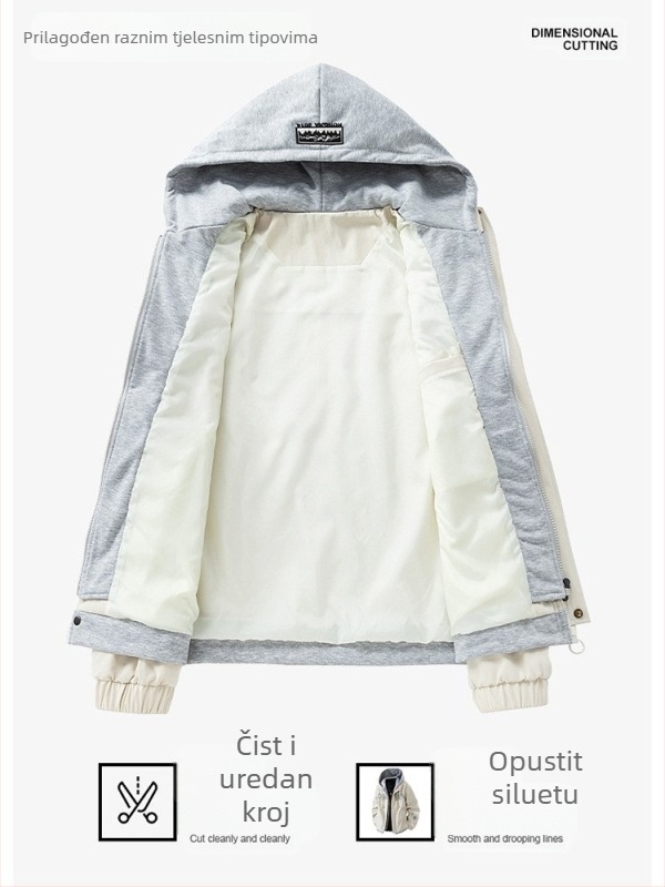 Muško vanjska jakna s kapuljom, otporna na vjetar, od poliestera, duge rukave, umjerena debljina