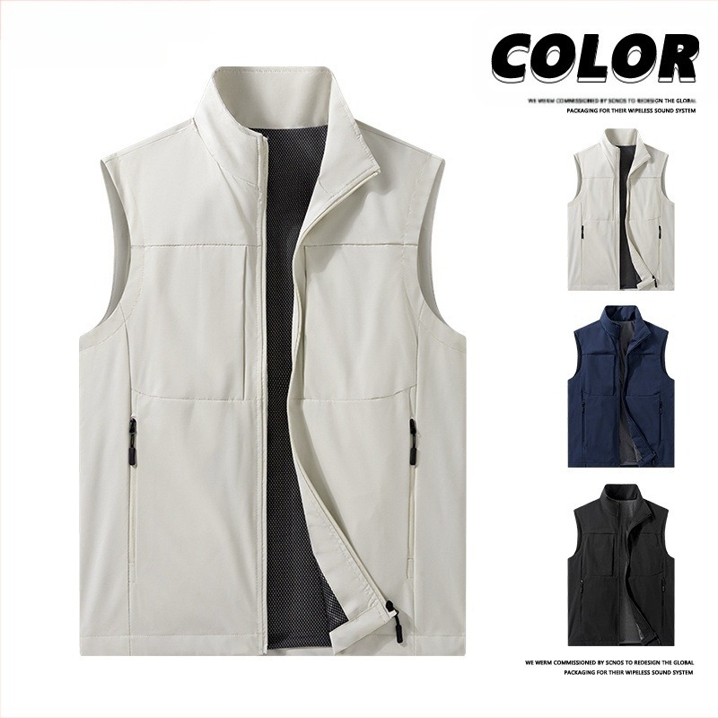 Muška vesta-kardigan za proljeće i jesen, tanak materijal, stojeći ovratnik, zip zatvarač, otporan na vjetar i vodu