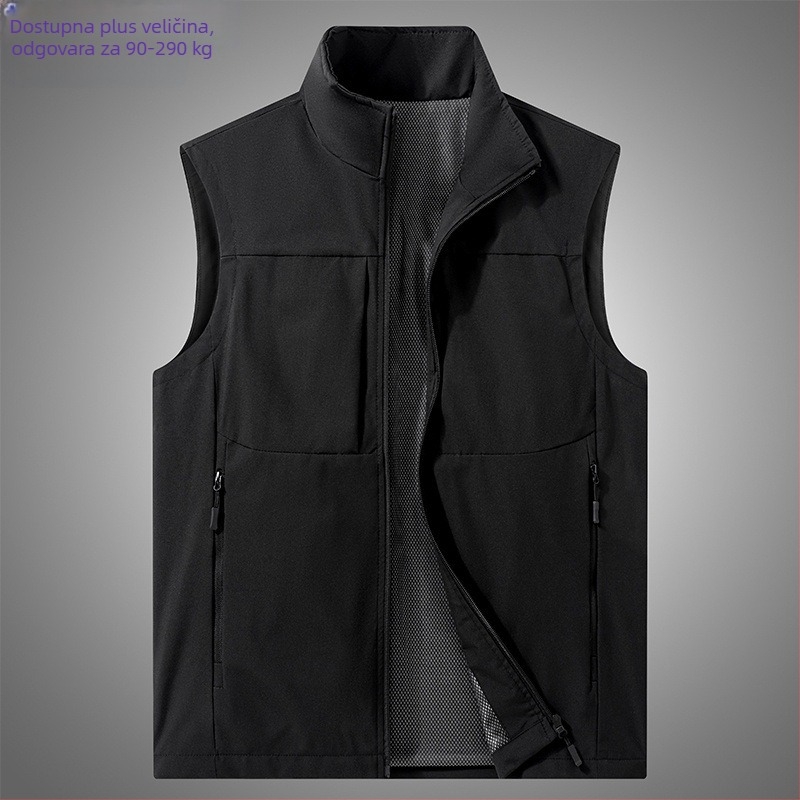 Muška vesta-kardigan za proljeće i jesen, tanak materijal, stojeći ovratnik, zip zatvarač, otporan na vjetar i vodu