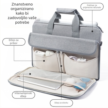 Lagana torba za prijenosno računalo s unutarnjom podstavom, za nošenje preko ramena ili crossbody, pogodna za 15-inčni prijenosnik