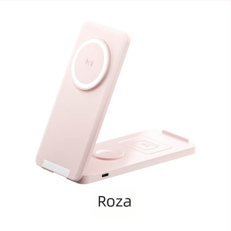 Bežični magnetski punjač s preklopnim uspravnim stalkom za telefone, satove i Apple slušalice - 15W QC2.0