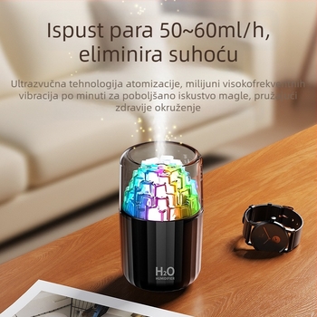 Mini USB ovlaživač s dizajnom ledene kocke, 3D šareni atmosferijski svjetlosni efekt, tih stolni ovlaživač za aromaterapiju