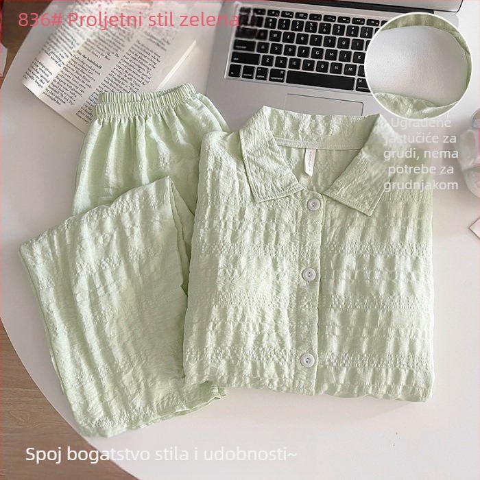 Pidzama set s jastučićem za prsni koš, Cloud Cotton, dugi rukavi, kardigan stil noćna odjeća za žene