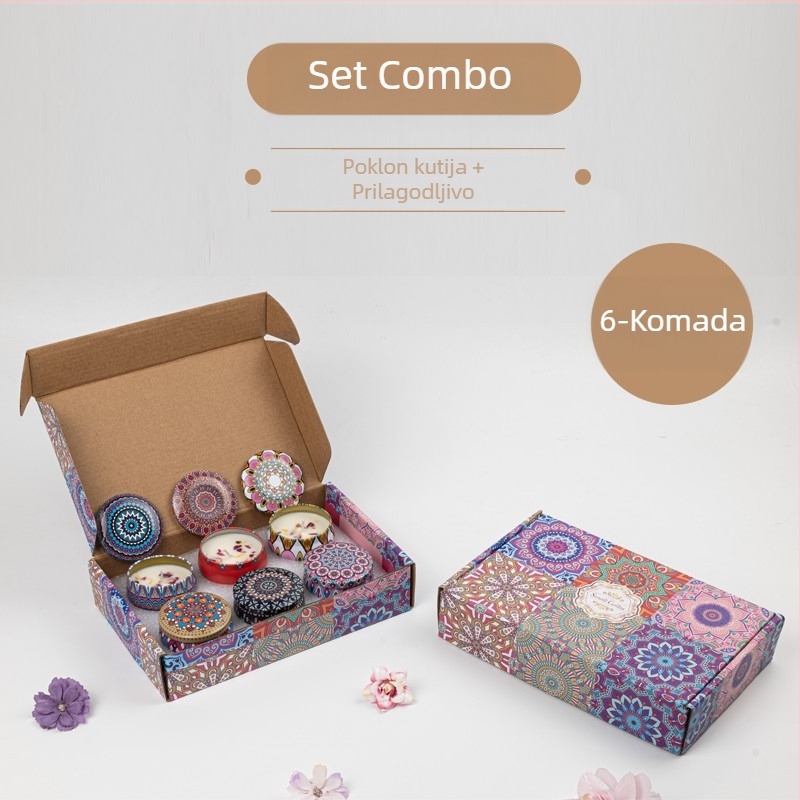 Poklon kutija s aromatičnim svijećama Jie Sheng Aromatherapy — svijeće od sojinog voska u šalice obliku, ručno izrađene, ručno izlijevane, s logom na posudi