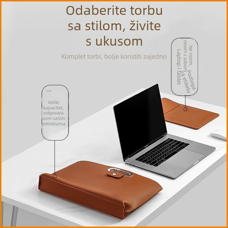 Torba za laptop od PVC kože, vodootporna i proširiva, unutarnji dio od baršuna (suede), zaštitni film protiv ogrebotina na tipkama