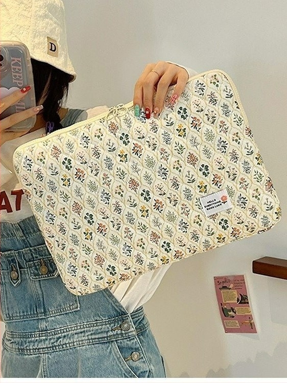 Ručna torbica za dokumente s floralnim uzorkom, kompozitna tkanina, najlonska podstava, otporna na habanje, ulični stil, pogodna za prijenosna računala i tablete, dizajn za smanjenje opterećenja