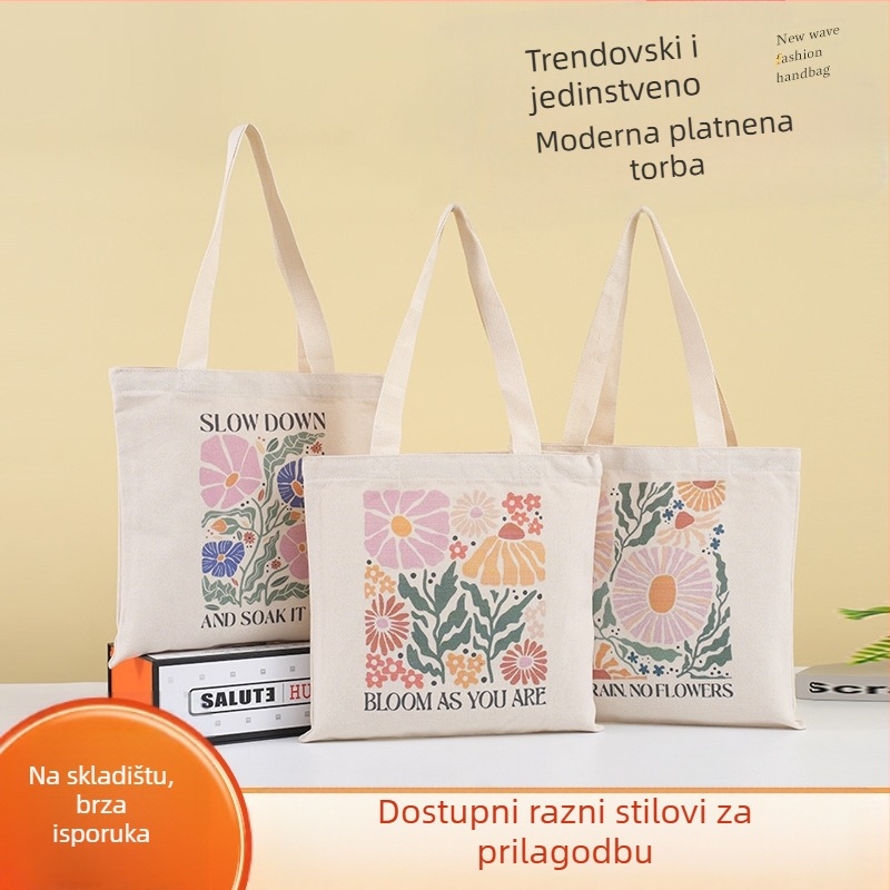 Platnena tote torba s digitalnim printom i logom, 12oz platno, na skladištu i prilagodljiva